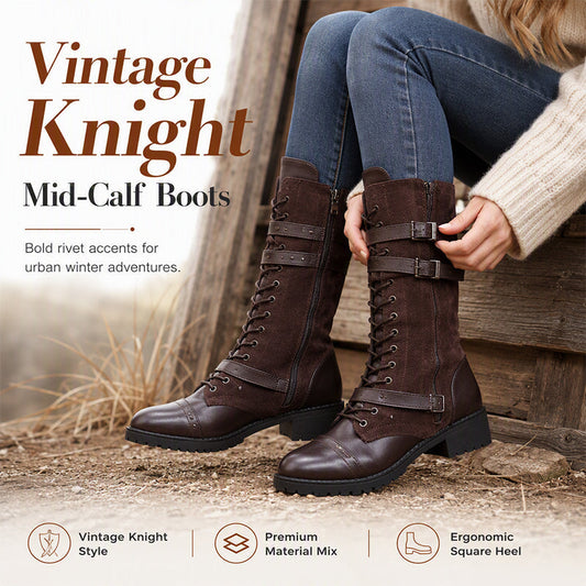 👢 Rugged Vintage Style | Women's Buckle & Rivet Mid-Calf Combat Boots ⚡ Free Shipping