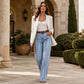 👖 Raw-Edge Detail, Flattering Flow | Women's Stretch Wide-Leg Jeans