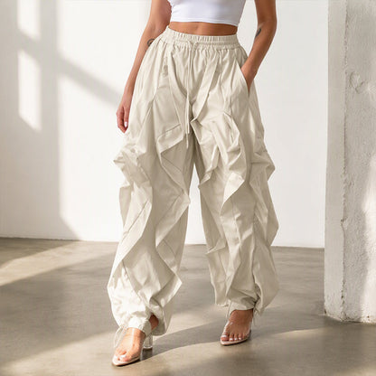 ✨ Sculpted Style | Women's Ruffle-Panel Lantern Cargo Jogger Pants
