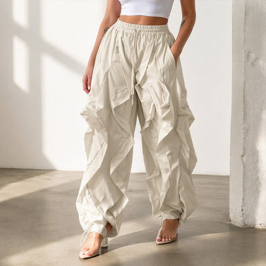 ✨ Sculpted Style | Women's Ruffle-Panel Lantern Cargo Jogger Pants