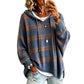 🧶 Plaid Texture, Cozy Ease | Women's Relaxed Hooded Knit Sweater