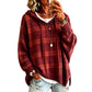 🧶 Plaid Texture, Cozy Ease | Women's Relaxed Hooded Knit Sweater