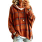 🧶 Plaid Texture, Cozy Ease | Women's Relaxed Hooded Knit Sweater