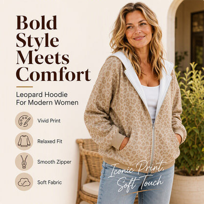 🐆 Leopard Detail, Easy Zip-Up Style | Women's Casual Hoodie