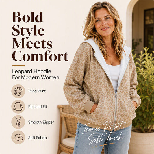🐆 Leopard Detail, Easy Zip-Up Style | Women's Casual Hoodie