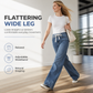 👖 Pull On & Go | Women's Drawstring Sand-Washed Wide-Leg Jeans