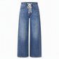 👖 Pull On & Go | Women's Drawstring Sand-Washed Wide-Leg Jeans