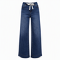 👖 Pull On & Go | Women's Drawstring Sand-Washed Wide-Leg Jeans