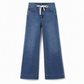👖 Pull On & Go | Women's Drawstring Sand-Washed Wide-Leg Jeans