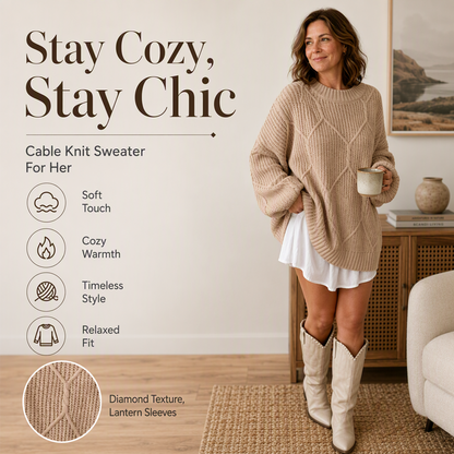 🧶 Cozy Texture, Easy Comfort | Women's Loose Cable-Knit Pullover Sweater