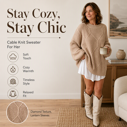 🧶 Cozy Texture, Easy Comfort | Women's Loose Cable-Knit Pullover Sweater