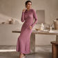 🧶 Textured Comfort | Women's Ribbed-Knit Hooded Maxi Dress with Pockets