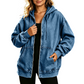 💙 Denim Comfort, Easy Coverage | Women's Loose Zip-Up Hooded Denim Jacket