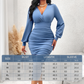 💃 Flattering Ruching, Elegant Curves | Women's V-Neck Lantern Sleeve Midi Dress