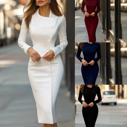 💃 Asymmetric Detail, Flattering Shape | Women's Diagonal-Button Midi Dress