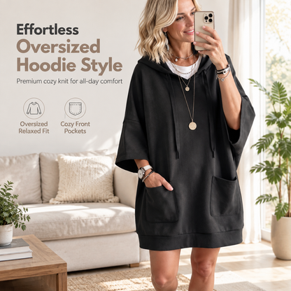 ☁️ Relaxed Drape, Deep Pockets | Women's Oversized Hooded Knit Sweatshirt