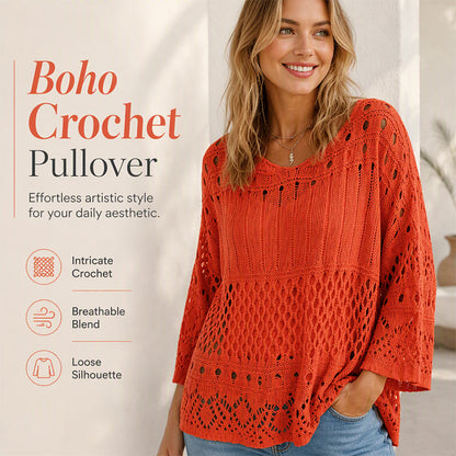 🧶 Airy Crochet Texture, Relaxed Fit | Women's Hollow-Out Knit Sweater