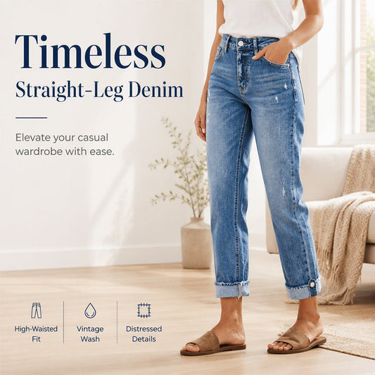 👖 Vintage Distressing, Flattering Straight Fit | Women's High-Rise Jeans ⚡ Free Shipping