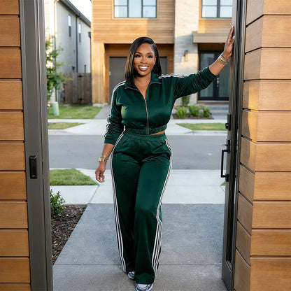 🏃 Sporty Stripes, Flattering Fit | Women's Zip-Up 2-Piece Tracksuit ⚡ Free Shipping