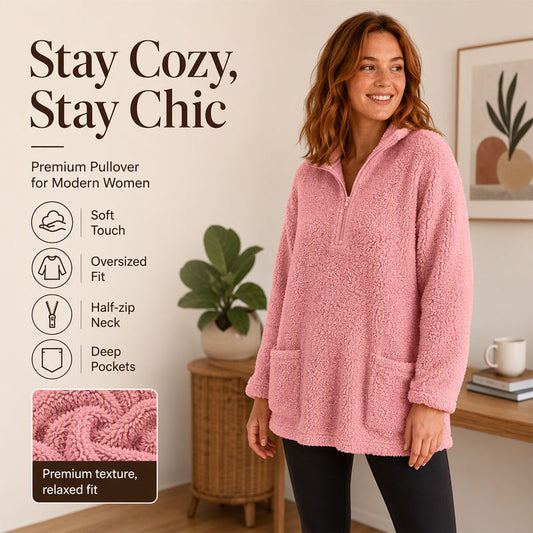☁️ Plush Warmth, Easy Half-Zip Style | Women's Pocket Sweatshirt ⚡ Free Shipping