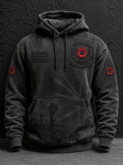 🌺 Lest We Forget | Men's Remembrance Print Oversized Pocket Hoodie