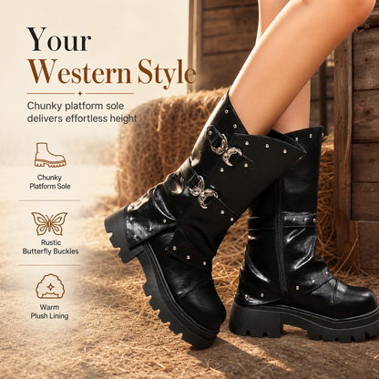 🤎 Western Detail, Steadier Steps | Women's Buckle Platform Ankle Boots ⚡ Free Shipping