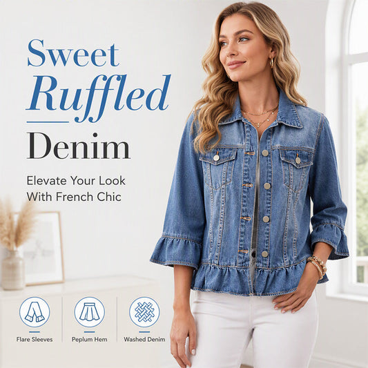 💙 Ruffled Denim, Waist-Flattering Shape | Women's Cropped Peplum Jacket