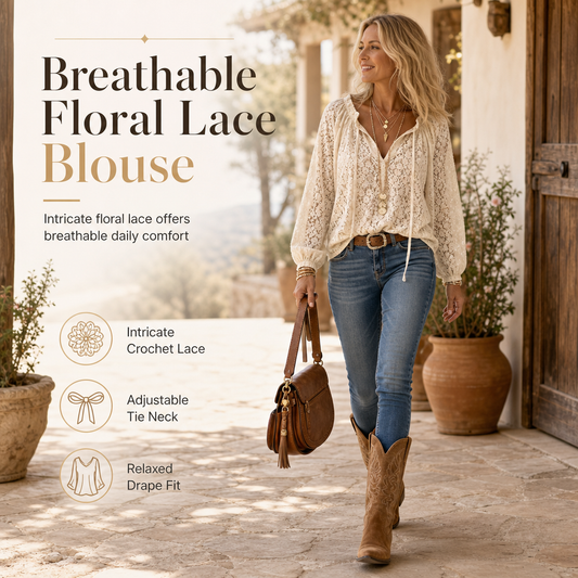 🌸 Delicate Floral Lace, Effortless Drape | Women's Loose-Fit Crochet Blouse