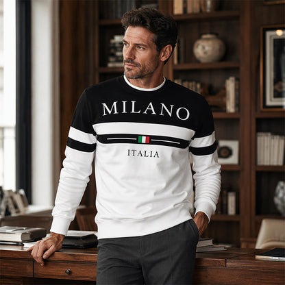 Milano Italia Style, Bold Contrast | Men's Striped Graphic Sweatshirt