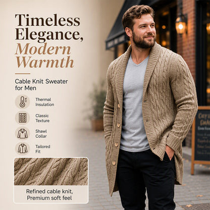 🧶 Longer Length, More Style | Men's Mid-Long Cable-Knit Cardigan