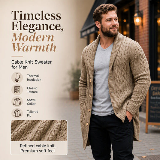 🧶 Longer Length, More Style | Men's Mid-Long Cable-Knit Cardigan
