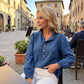 Women's Ruffle Collar Puff Sleeve Denim Top