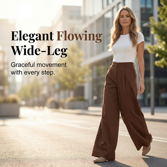 👖 Flattering Pleats, Flexible Waist | Women's High-Waist Wide-Leg Trousers