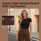 👖 Flattering Pleats, Flexible Waist | Women's High-Waist Wide-Leg Trousers