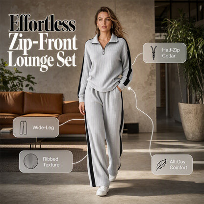 ✨ Side Stripes, Flattering Wide-Leg Fit | Women's Quarter-Zip 2-Piece Set ⚡ Free Shipping
