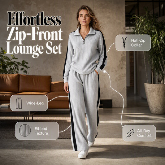 ✨ Side Stripes, Flattering Wide-Leg Fit | Women's Quarter-Zip 2-Piece Set ⚡ Free Shipping