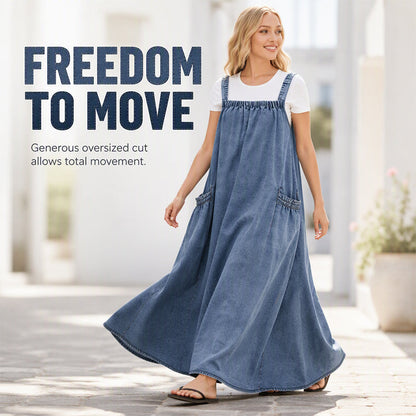 👗 Relaxed Denim, Freedom to Move | Women's Oversized Suspender Maxi Dress