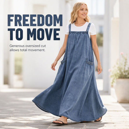 👗 Relaxed Denim, Freedom to Move | Women's Oversized Suspender Maxi Dress