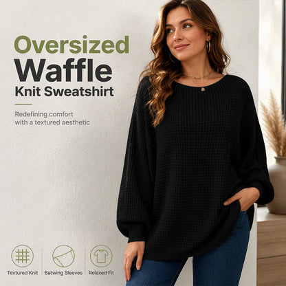 🧶 Flattering Drape, Textured Comfort | Women's Batwing Waffle Knit Sweater