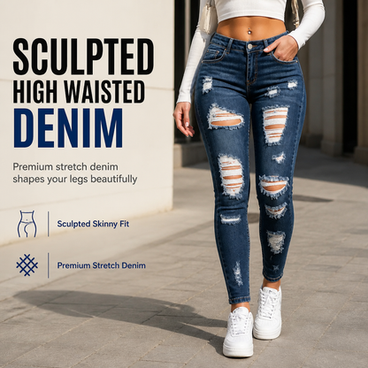 👖 Sculpting Stretch, Distressed Edge | Women's High-Waist Ripped Skinny Jeans