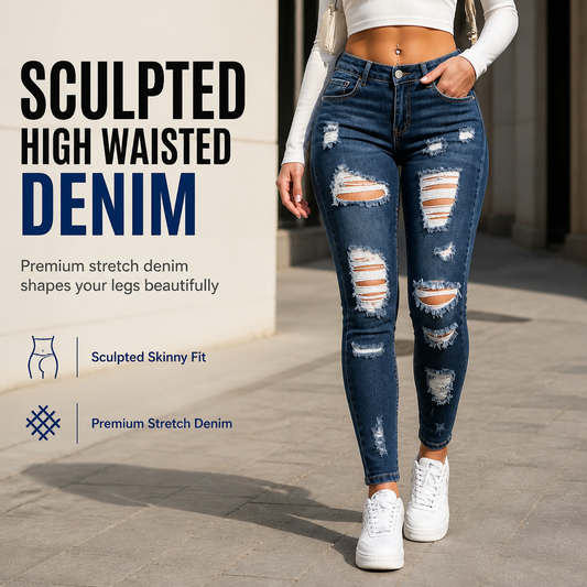 👖 Sculpting Stretch, Distressed Edge | Women's High-Waist Ripped Skinny Jeans