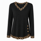 🐆 Leopard Trim, Button Detail | Women's V-Neck Knit Top