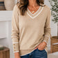 🧶 Contrast Trim, Flattering V-Neck | Women's Elegant Knit Top