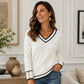🧶 Contrast Trim, Flattering V-Neck | Women's Elegant Knit Top