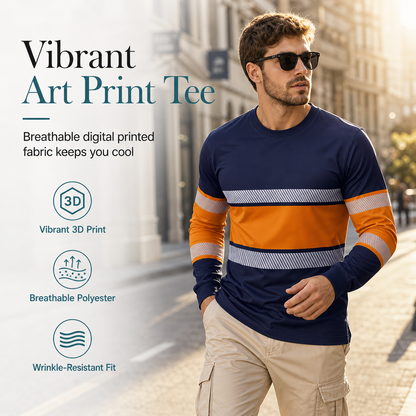 🎨 Bold Art Print, Easy Everyday Fit | Men's Casual Long-Sleeve Tee