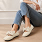 🎀 Square-Toe Style, Feminine Bow Detail | Women's Knit Flat Shoes