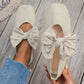 🎀 Square-Toe Style, Feminine Bow Detail | Women's Knit Flat Shoes