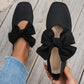 🎀 Square-Toe Style, Feminine Bow Detail | Women's Knit Flat Shoes
