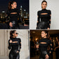 🖤 Heart Cutouts, Elegant Beaded Detail | Women's Slim-Fit Mock-Neck Top
