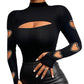 🖤 Heart Cutouts, Elegant Beaded Detail | Women's Slim-Fit Mock-Neck Top